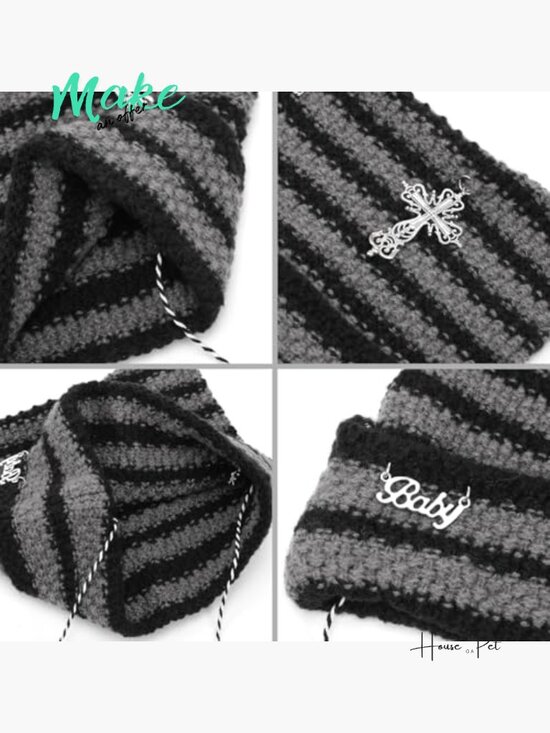 Crochet Cat Ear Beanie, Striped Knit Hat, Lightweight Winter Accessory main image 7